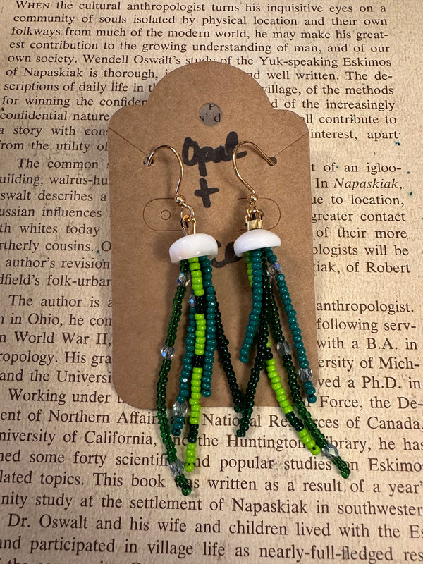Beaded Green Jellyfish Earrings