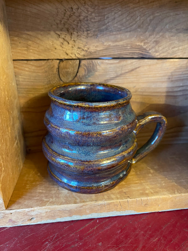 BROWN/BLUE WIDE BUBBLE MUG