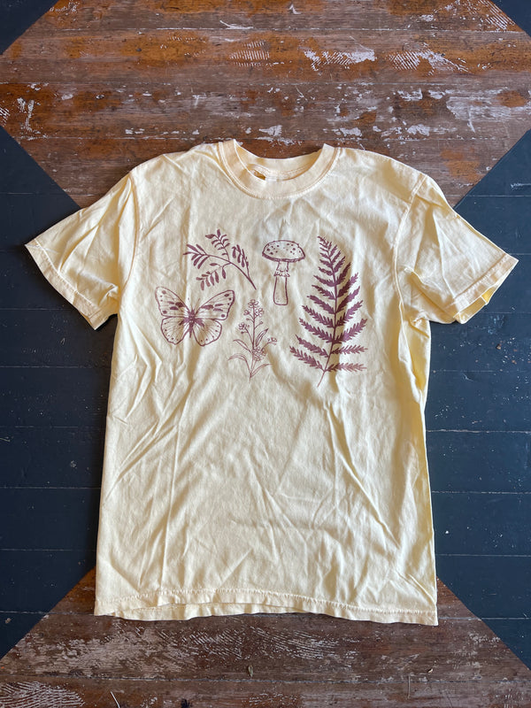 HAND STAMPED BOTANICAL TEE - YELLOW